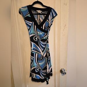 vintage la belle women's dress size small blue water marble patterned dress